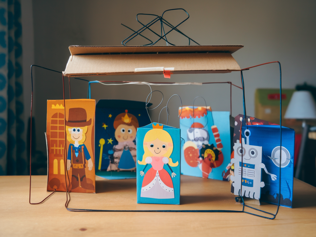 Make a playful shadow puppet theater out of cereal boxes and wire