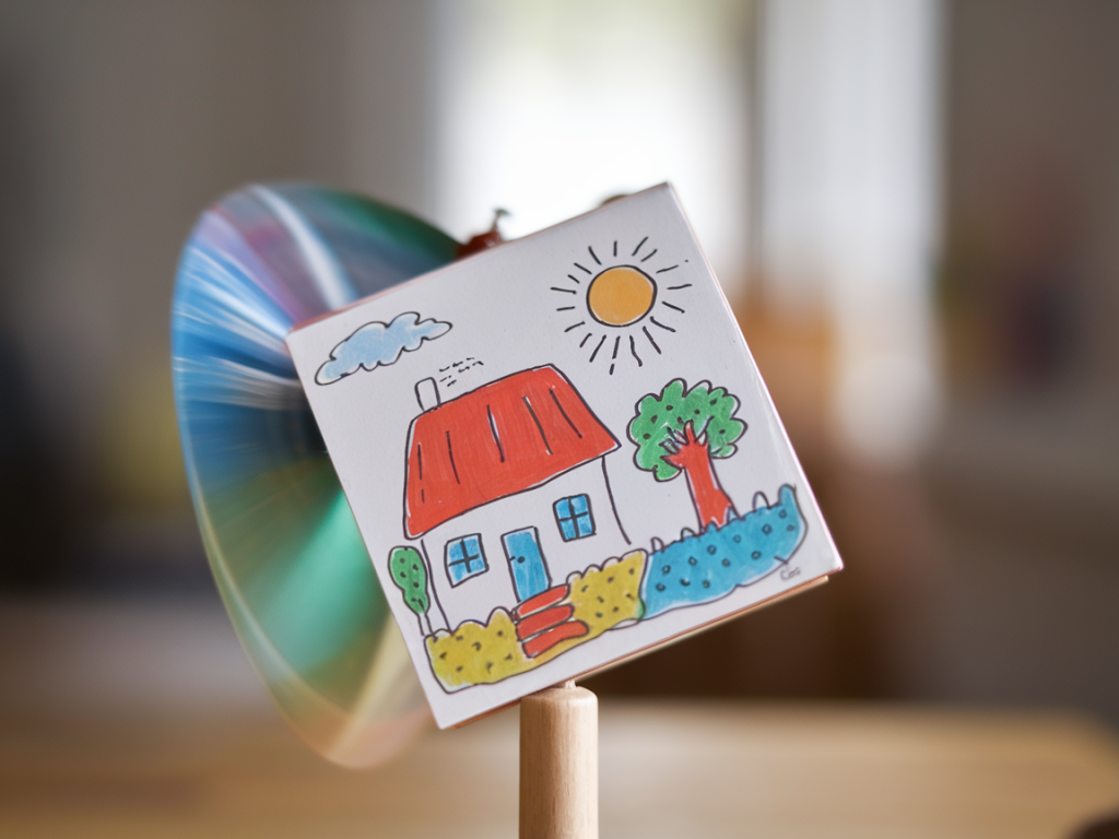 How to design a one-step thaumatrope kit for kids that teaches drawing and persistence