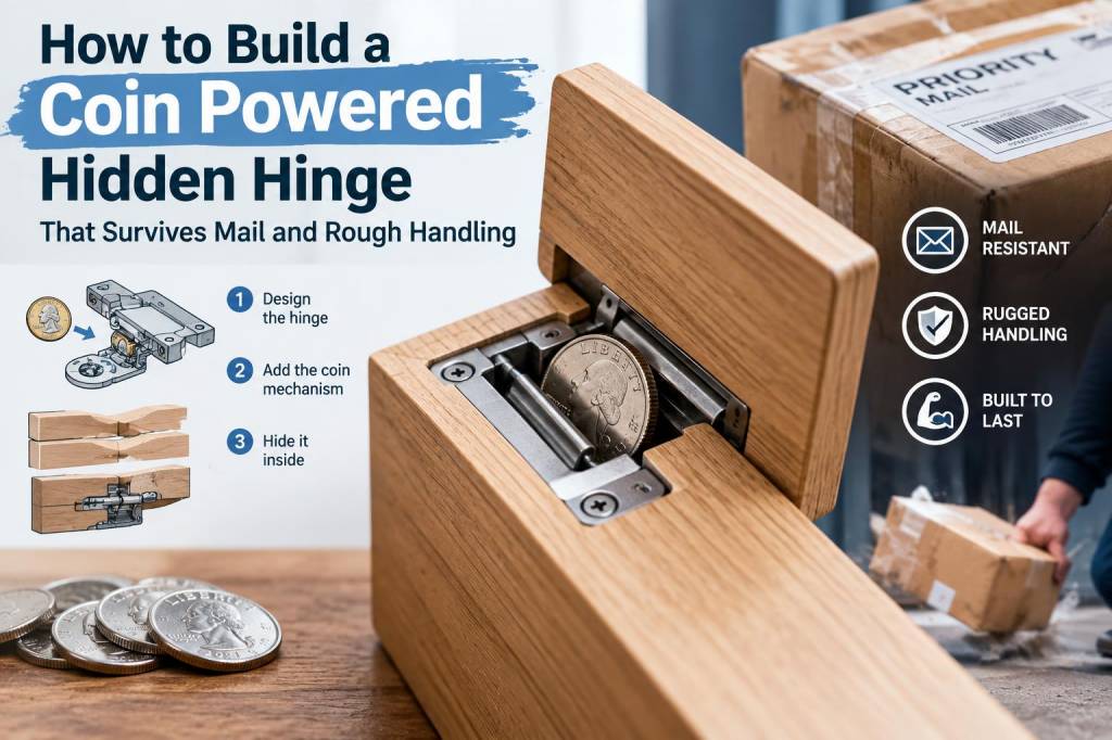 How to build a coin-powered hidden hinge that survives mail and rough handling