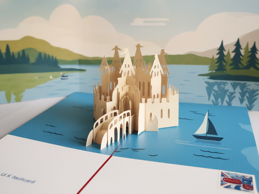 How to design an instant pop-up postcard that conceals a surprise illustration and fits a standard uk stamp