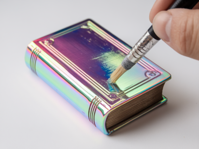 Step-by-step: paint convincing iridescent book covers with interference medium and dry‑brushing for miniature props